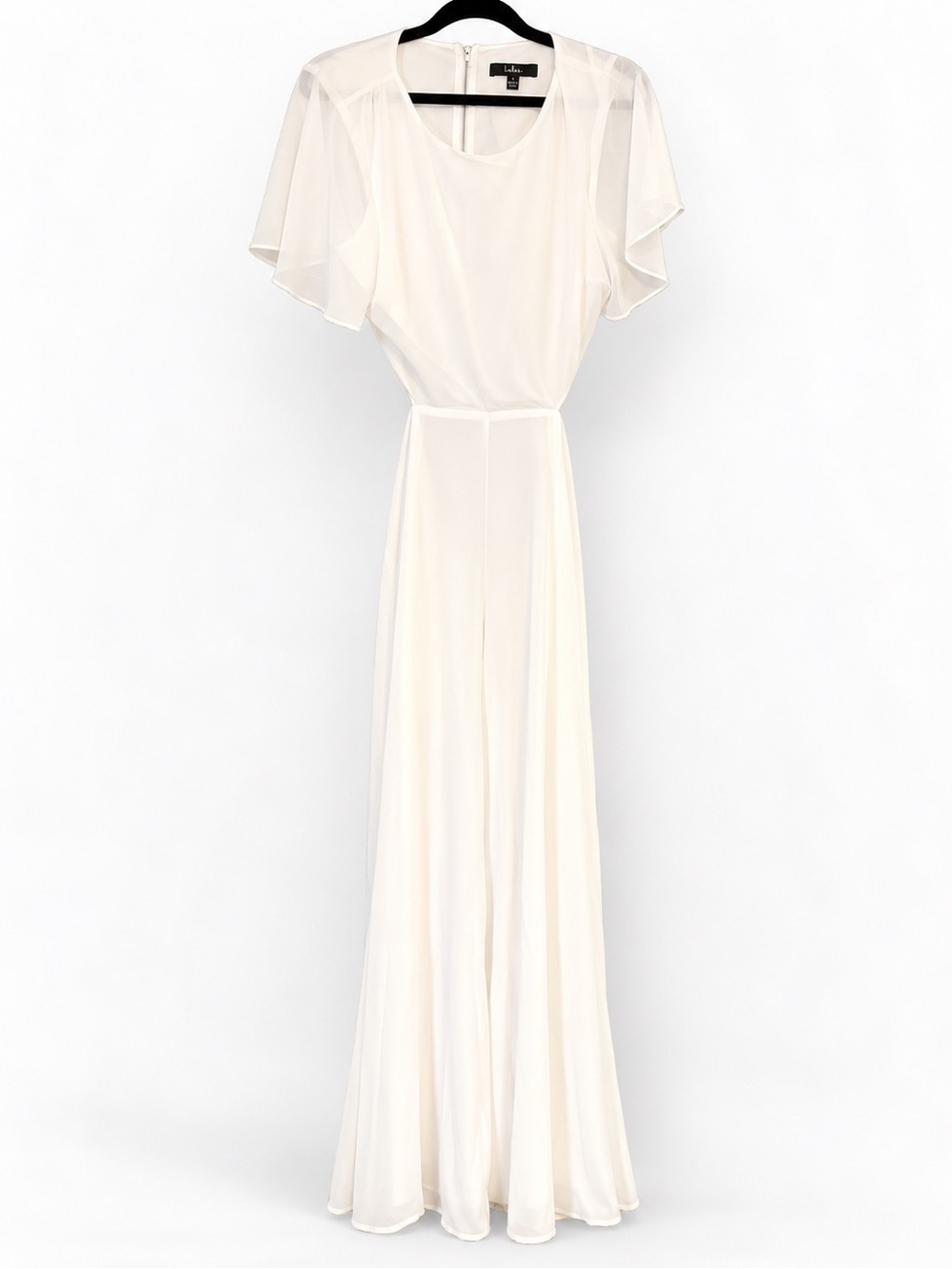 Lulu's Cream Sheer Flutter-Sleeve Jumpsuit